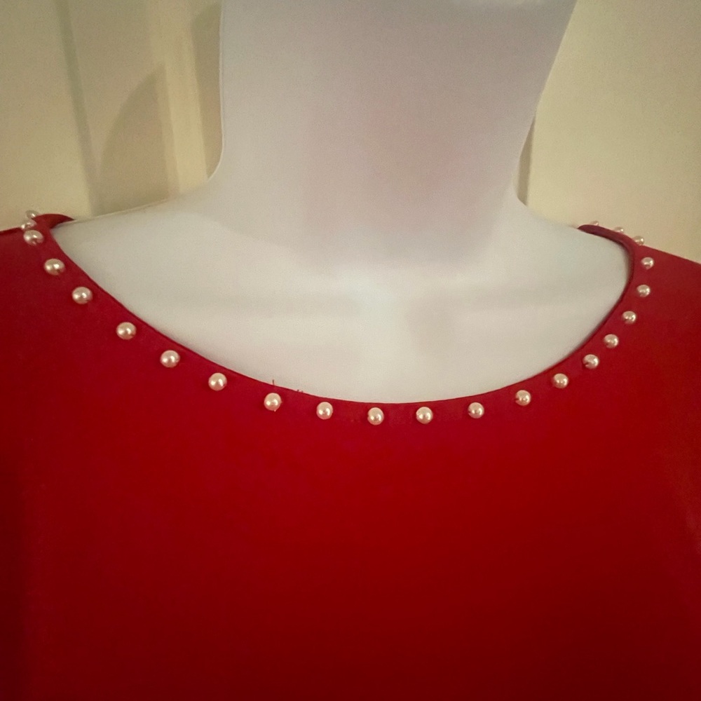 Karl Lagerfeld Red 3/4 Sleeve Pearl Embellished Top - Picture 4 of 6